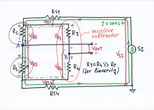 The resistors R3 and R4 constitutes a parallel resistive summer acting as a subtractor.