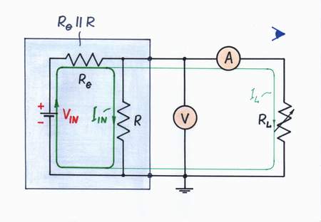 Looking from the side of the load, we see two resistors connected in parallel - Re (the equivalent resistance of the input circuit) and R. Click to view full-size picture.