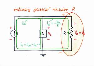 The resistor R sucks a current from the circuit. Click to view full-size picture.