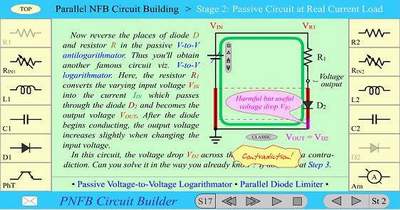 Here, the op-amp circuit builder shows how to convert the passive loarithmic converter into an op-amp one. Click the image and then the diode on the right to see this part of the tutorial.